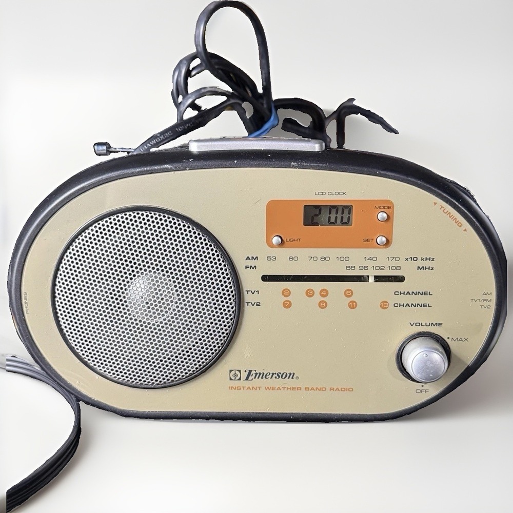 Emerson Instant Weather Band Radio AM/FM/TV Sound Digital Clock RP1103 Clean